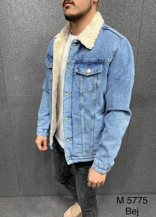 Джинсовка мужская с мехом синяя / джинсовый пиджак куртка курточка варенка синя2 фото