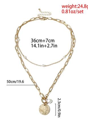 Цепочка цепь колье ожерелье две цепочки под золото кулон с иск.жемчугом10 фото