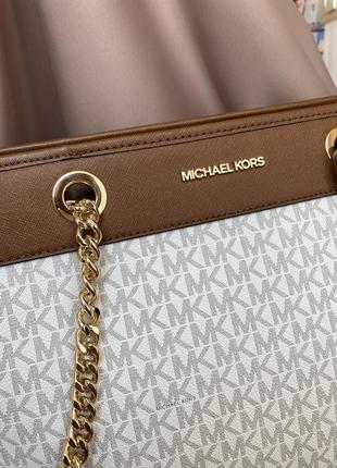 Michael kors shania large jet set сумка на ремне с цепочкой vanilla mk signature tote2 фото