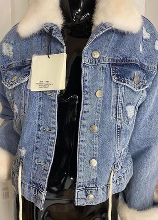 Джинсовая женская куртка с норкой, джинсовка с мехом, xs-l5 фото