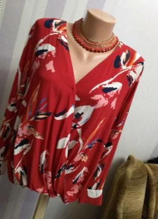 Червона блуза на запах, великий розмір, віскоза