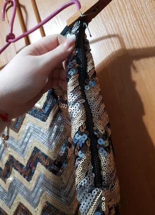 Стильная нарядная юбка, юбка в серо-бежевых пайетках, спідниця8 фото