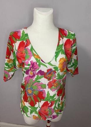 Блуза крепдешиновая короткий рукав у великі квіти великий розмір