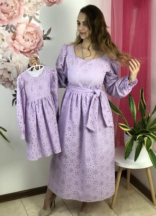 Сукні платья из прошви комплект мама дочка прошва лаванда7 фото