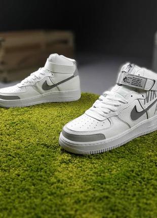 Мужские кроссовки nike air force 1 высокие белые с серым / smb8 фото