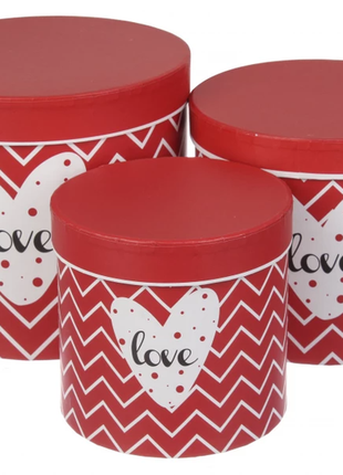 Набір круглих подарункових коробок "love" червоних (комплект 3 шт)