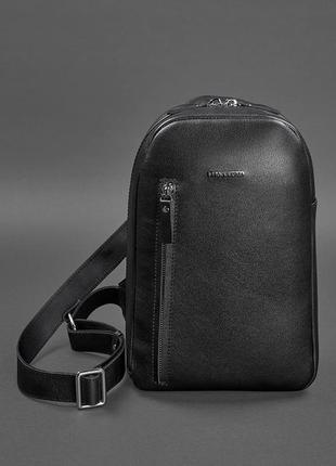 Сумка- рюкзак через плечо, слинг кожаный черный chest bag3 фото