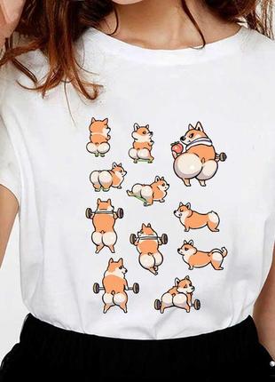 Жіноча футболка з принтом "собачки коргі з накачаними попами" push it