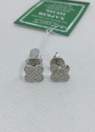 Нові родовані срібні сережки гвоздики конюшина куб.цирконій срібло 925 проби