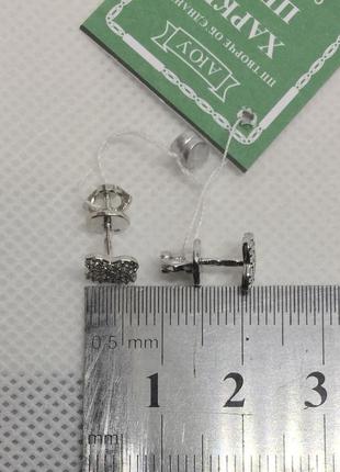 Новые родированые серебряные серьги гвоздики клевер куб.цирконий серебро 925 пробы5 фото