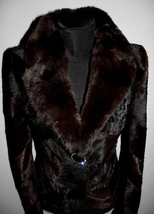 Шкіряна куртка дублянка з поні з шиншилою р. xs-s10 фото