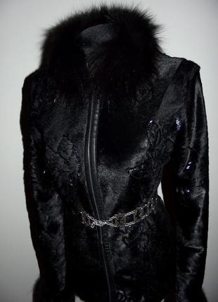 Шикарная куртка дубленка из пони + песец р.s-м3 фото