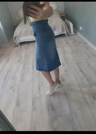 Джинсовая юбка, миди с карманами3 фото