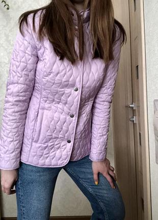 Стеганая куртка жакет пиджак сиреневая розовая на кнопках в пастельных тонах3 фото