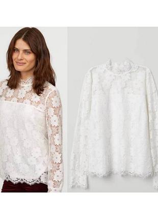 Біла кружевна блузка h&m