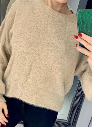 👚милый кофейный тёплый свитер травка/мягкий свободный бежевый свитер👚