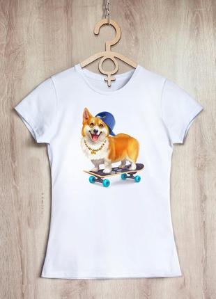 Женская футболка с принтом "собачка корги на скейте" push it
