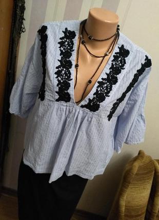 Итальянская хлопковая блуза, разлетайка, кружево, люкс,  этно бохо стиль6 фото