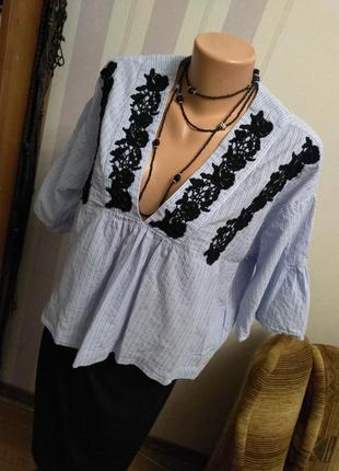Итальянская хлопковая блуза, разлетайка, кружево, люкс,  этно бохо стиль1 фото