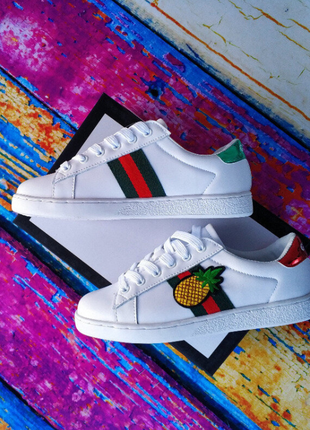 Кросівки/кеди білого кольору в стилі gucci.2 фото