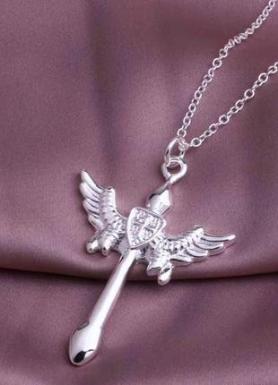 🏵посеребренный кулон подвеска крест на цепи, новый! арт. 3129