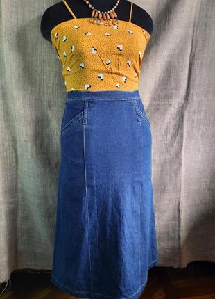 Джинсовая брендовая юбка с резинкой на поясе