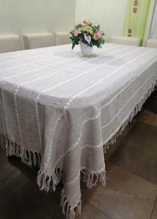 Лляна скатертина з бахромою, 150*220