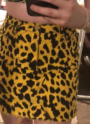 Джинсовая мини-юбка принт леопард4 фото
