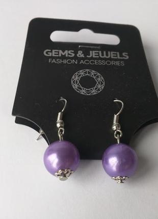 Серьги  сиреневый жемчуг, бижутерия. gems jewelry