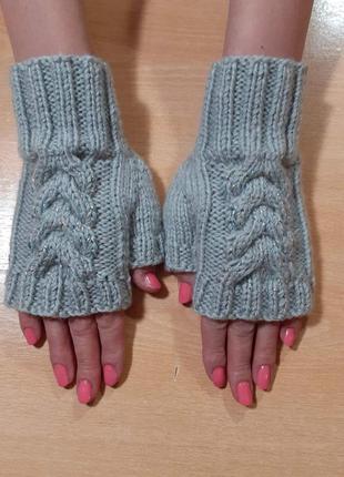 Митенки перчатки без пальцев с люрексом - нежный серый