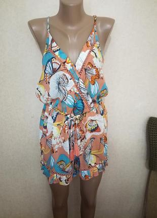 Натуральний супер комбінезон ромпер з квітами і метеликами р. 14/м floozie