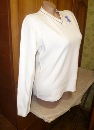 Білий коттоновый лонгслив bossini щільна футболка з довгим рукавом з вишивкою4 фото