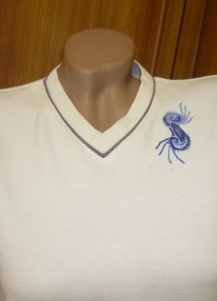 Білий коттоновый лонгслив bossini щільна футболка з довгим рукавом з вишивкою2 фото