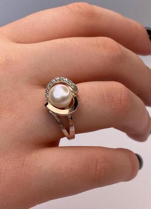 Серебряные кольцо 925пробы с жемчугом, каблучка