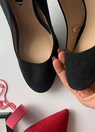 👠изысканные чёрные туфли замш толстый каблук/чёрные замшевые туфли на высоких каблуках👠7 фото