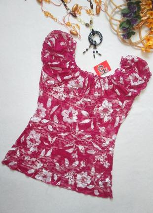 Ажурная кружевная футболка сетка цвета марсала в цветочный принт m&s1 фото