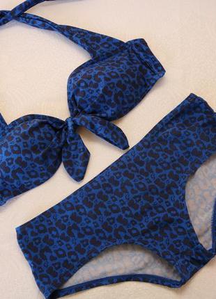 Golddigga (великобритания) стильный темно-синий купальник в леопардовый принт (размер м)