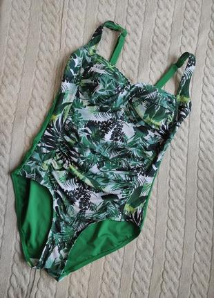 Зеленый цветной слитный купальник бикини1 фото