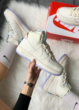 Air force 1 utility cream high жіночі кросівки найк кремові бежеві бузкові фіолетові