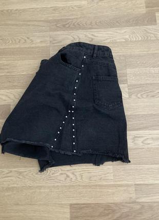 Юбка с заклепками, джинсовая юбка трапеция, юбка3 фото