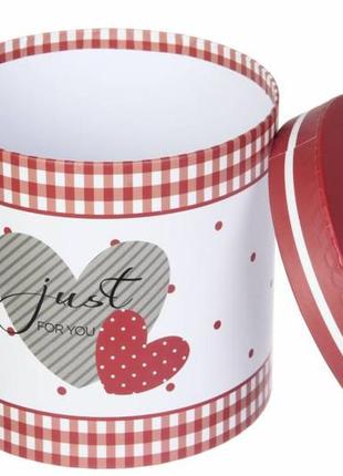 Набір круглих подарункових коробок "just for you" червоно-білі (комплект 3 шт)2 фото