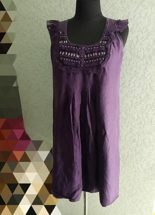 Повністю шовкове чудове плаття фіолетову warehouse з рюшами лялькове2 фото