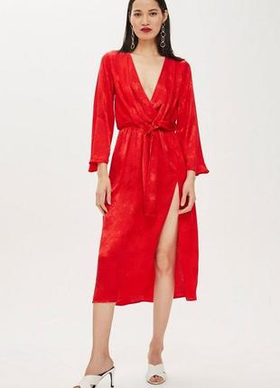 💔 элегантное красное платье миди в змеиный принт с разрезом topshop размер xs/s3 фото