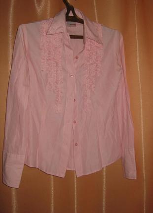 Нежно розовая блузка с манжетами, egr,12uk, км0927, в офис, на работу, нарядная.8 фото
