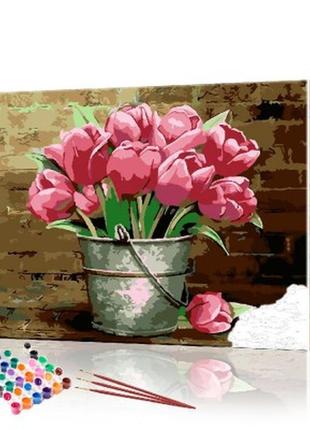 Картина за номерами полотно 40*50 квіти тюльпани