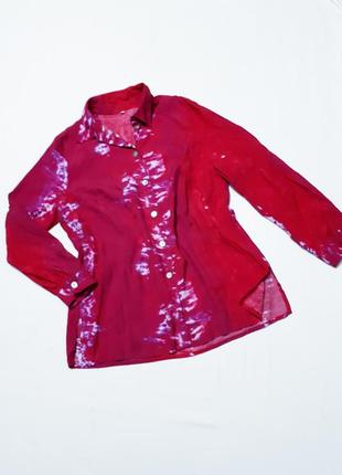 🔥 рубашка в разводах удлиненная с принтом тай-дай цвет фуксии р 44 батал