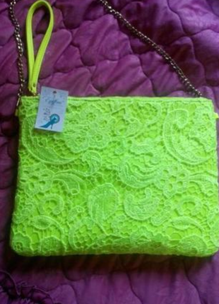 Неоновый клатч, сумочка во французском кружеве