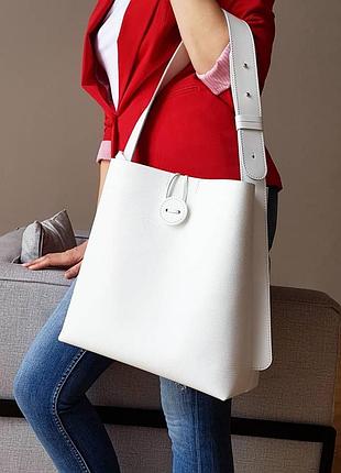 Сумка шоппер жіноча шкіряна, біла матова 1757