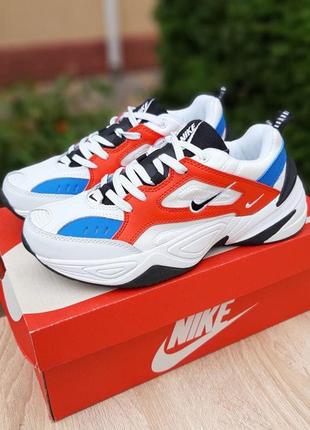 Жіночі кросівки nike m2k tekno (білі з червоним і синім)