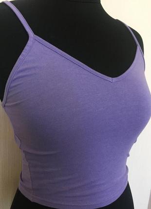 Топ лавандовый, кроп топ на бретелях, хлопок, лиловый, майка